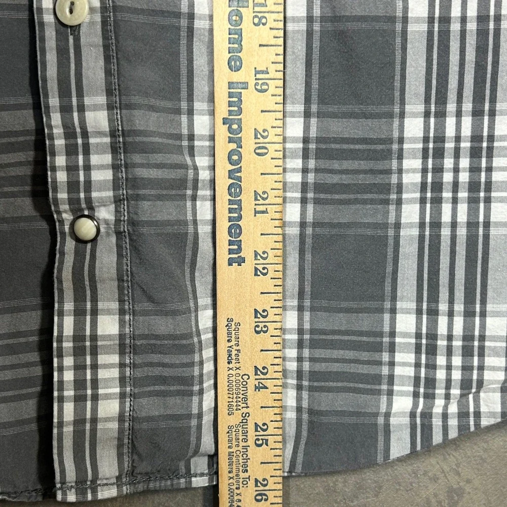 Soviet Men's XL‎ Plaid Button Up Shirt Long Sleeve Gray Western Pockets Pearl